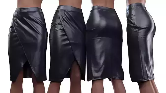 Leather Front Split Pencil Skirt