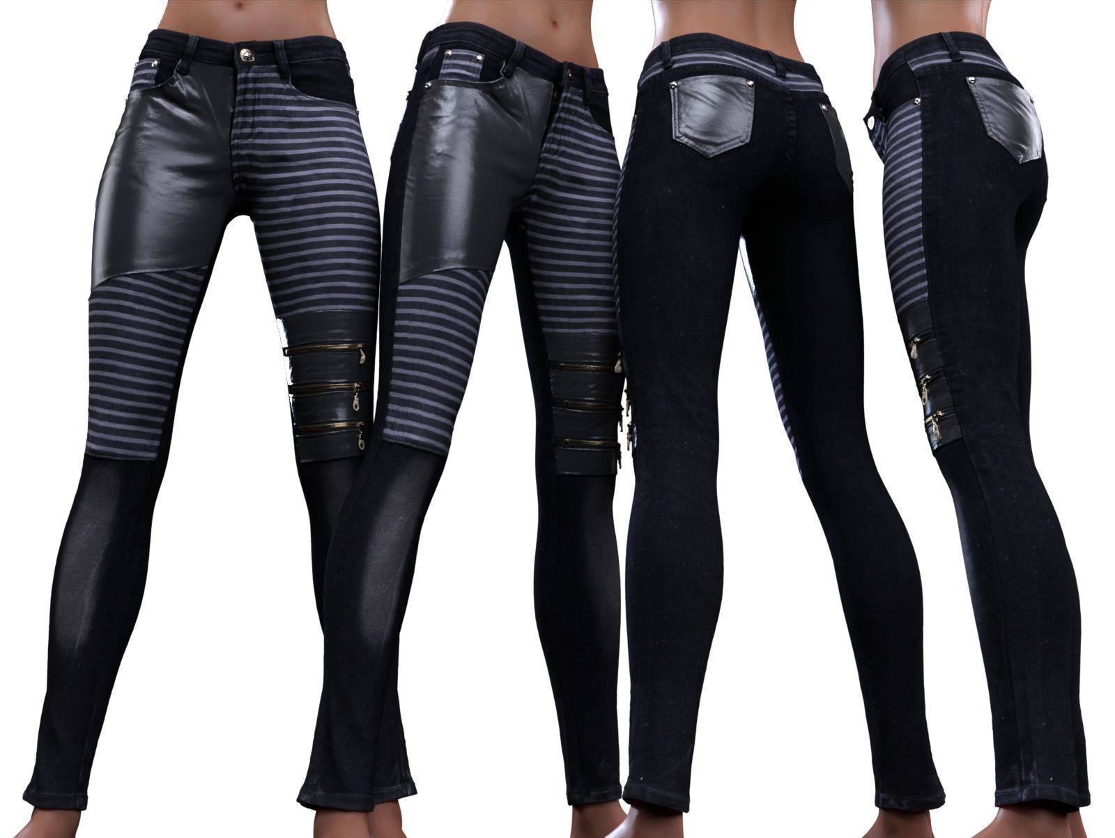 Leather Details Jeans Trousers 3D model_11