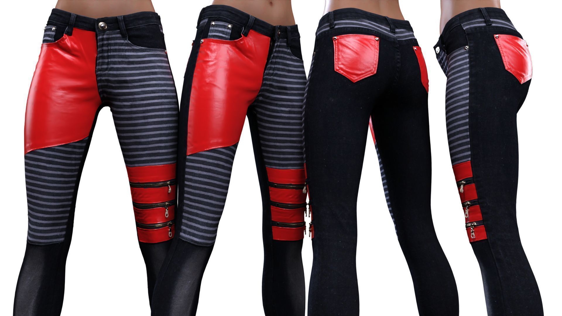 Leather Details Jeans Trousers 3D model_17