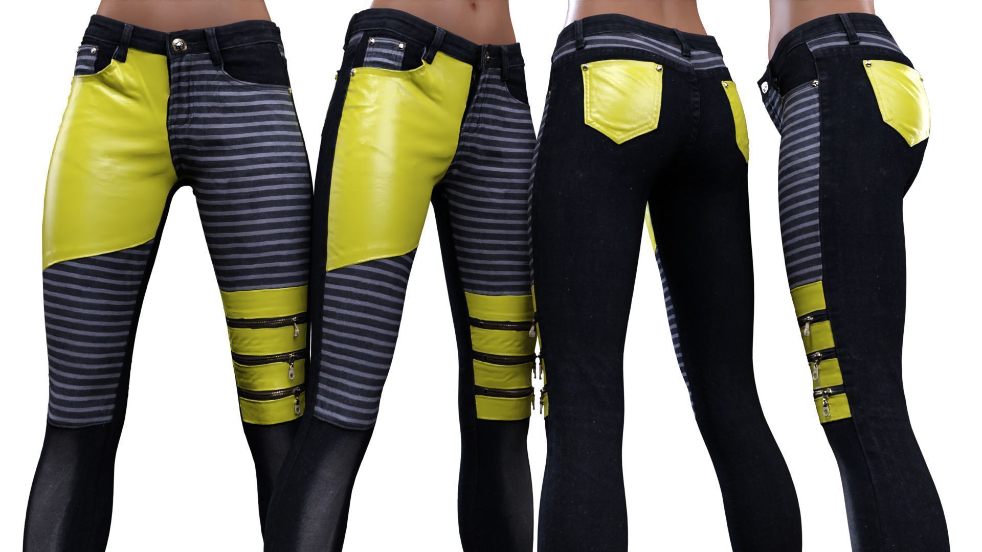 Leather Details Jeans Trousers 3D model_1