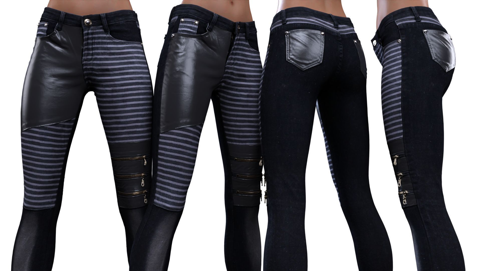 Leather Details Jeans Trousers 3D model_16