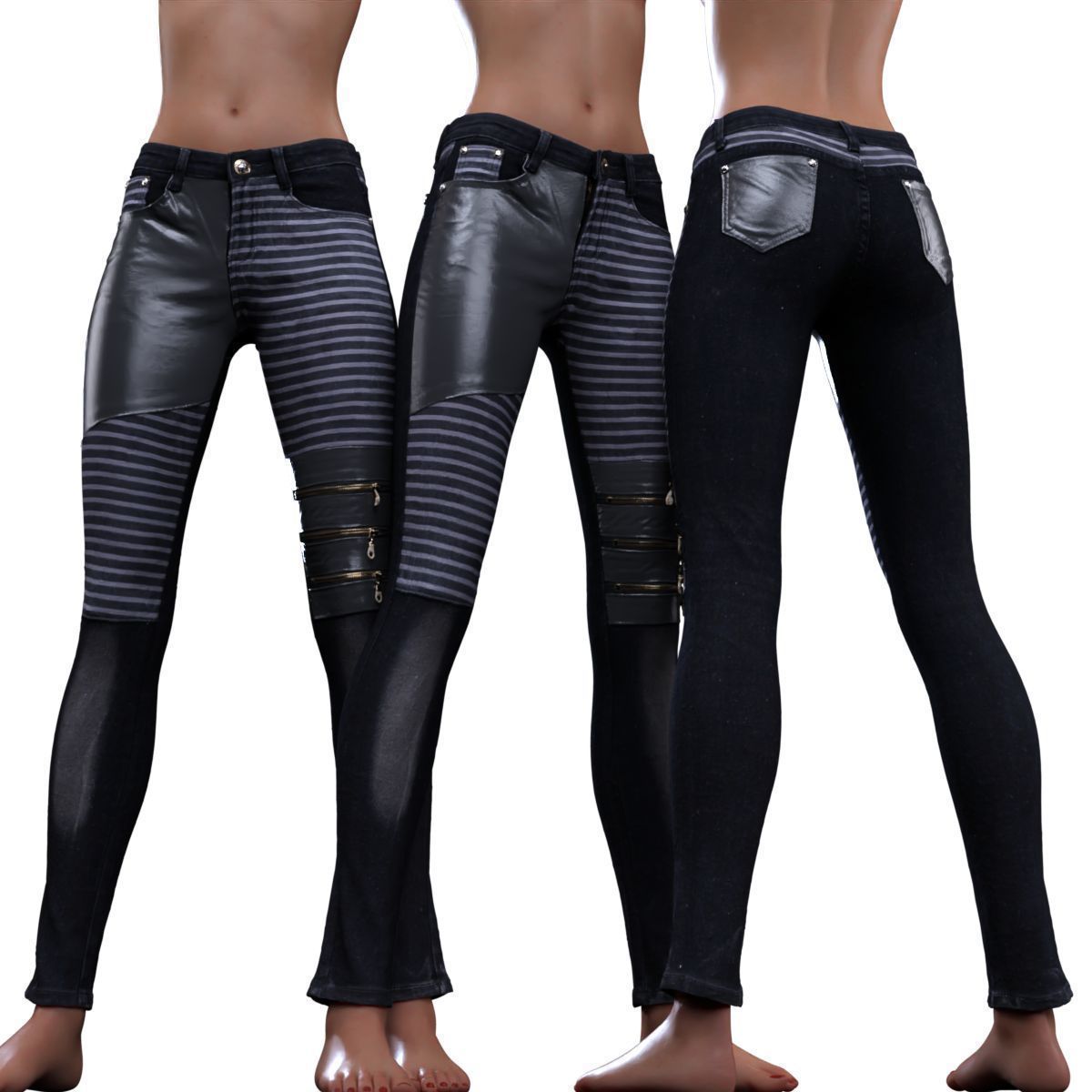 Leather Details Jeans Trousers 3D model_14