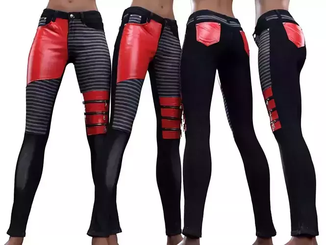 Leather Details Jeans Trousers 3D model