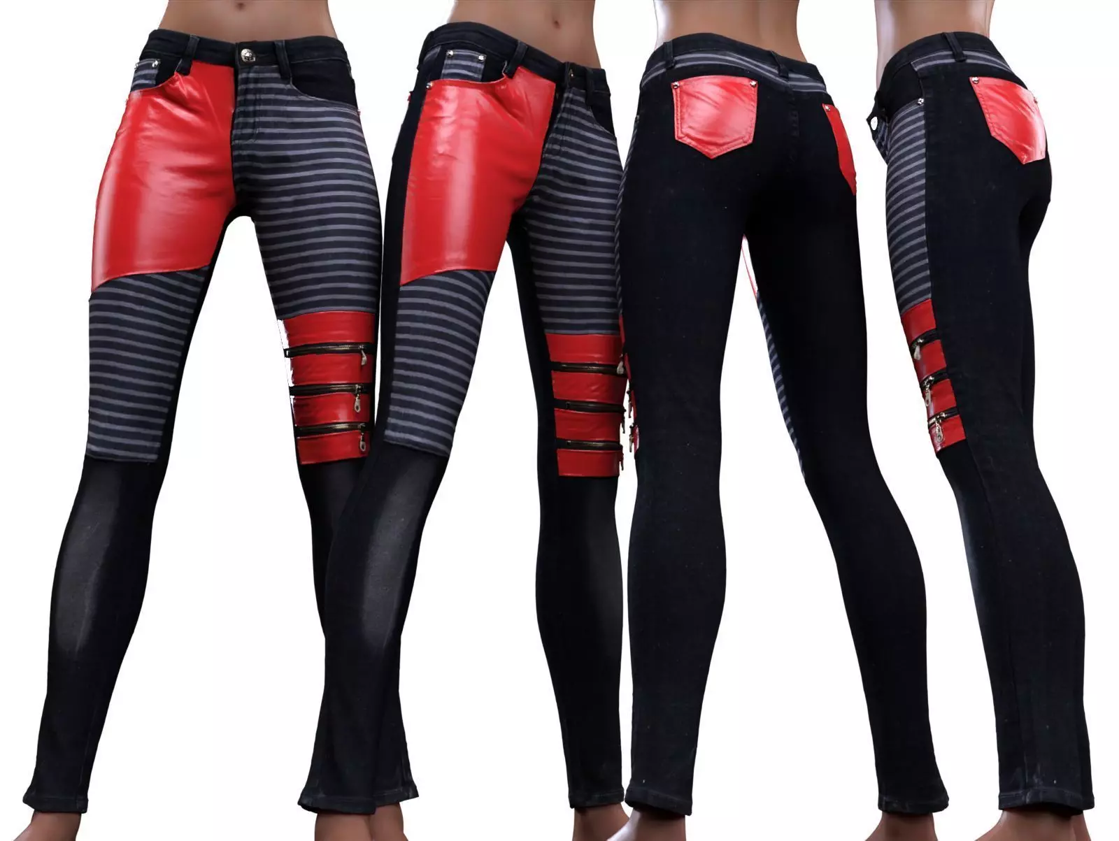 Leather Details Jeans Trousers 3D model_0