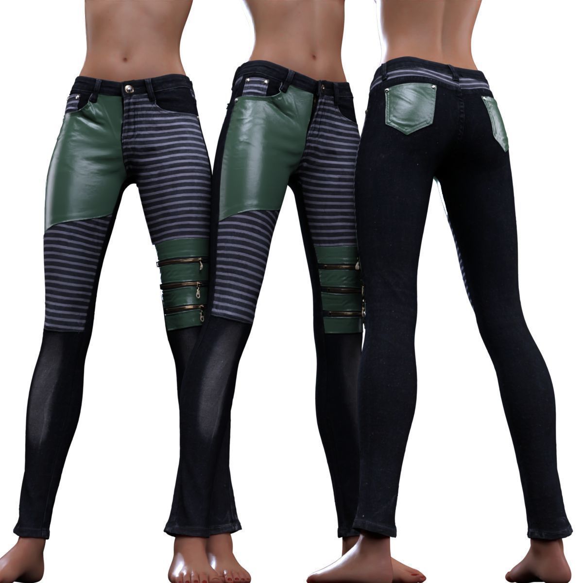 Leather Details Jeans Trousers 3D model_13