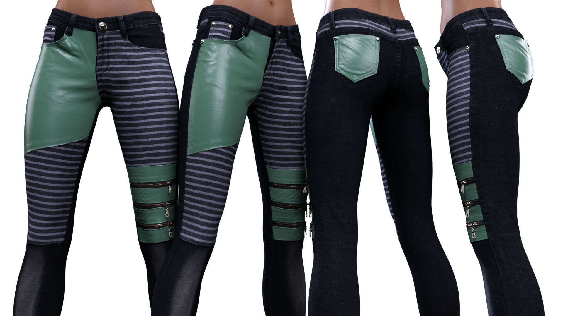 Leather Details Jeans Trousers 3D model_18