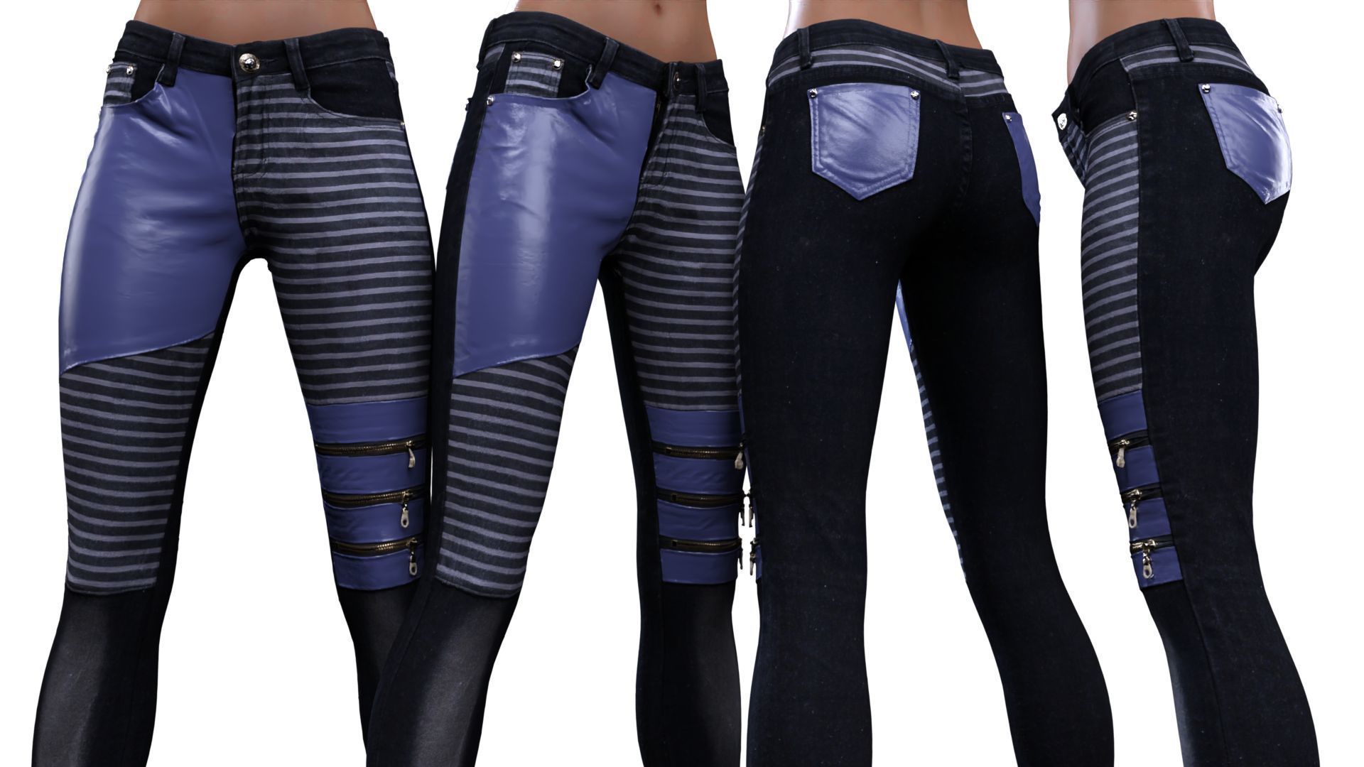 Leather Details Jeans Trousers 3D model_19