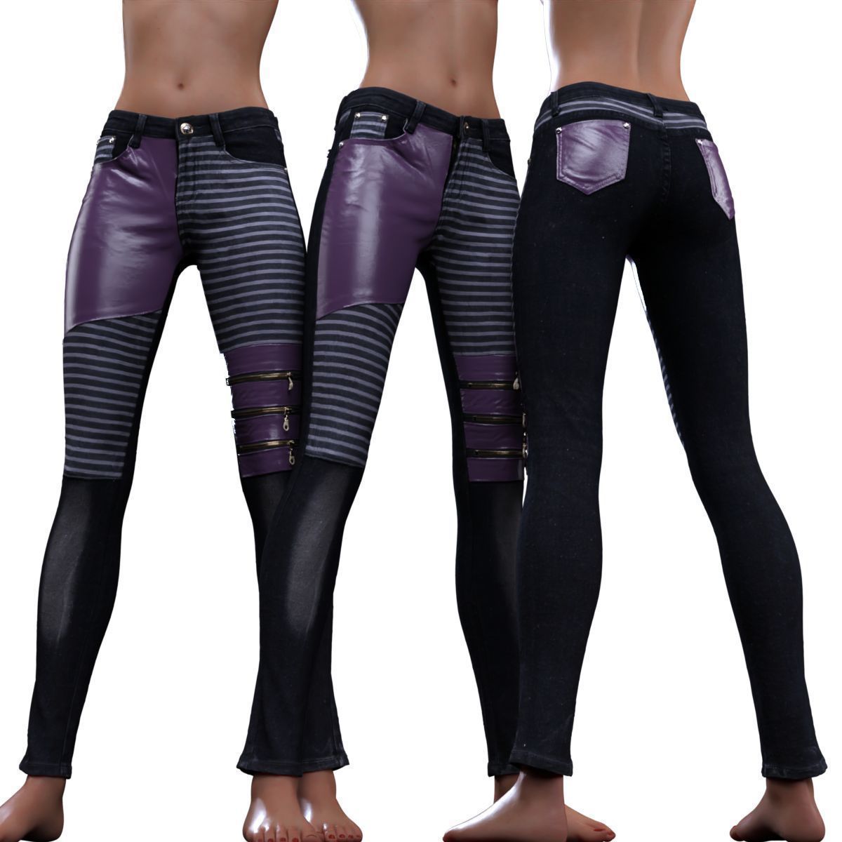 Leather Details Jeans Trousers 3D model_15
