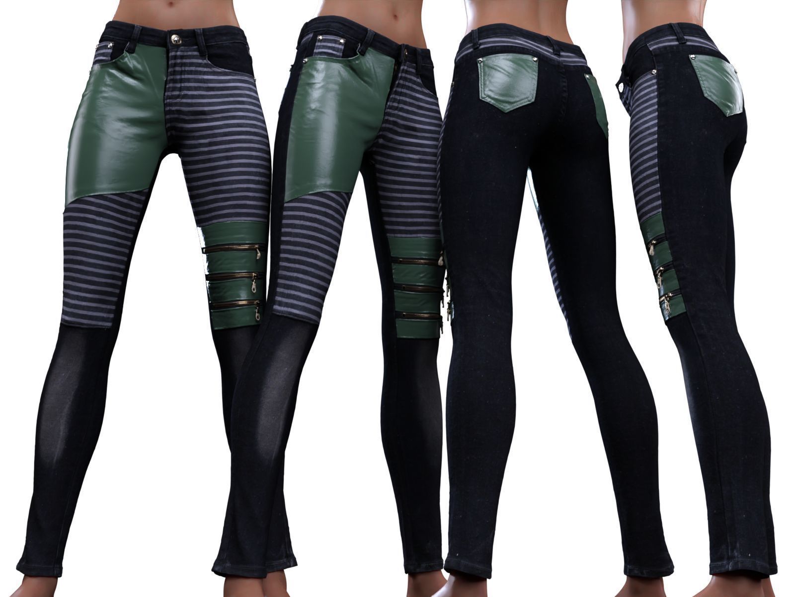 Leather Details Jeans Trousers 3D model_12