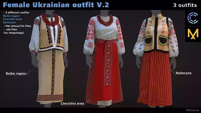 Female Ukrainian outfit V2 3 different outfits 