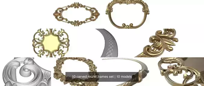 10 carved round frames set 3D Model Collection