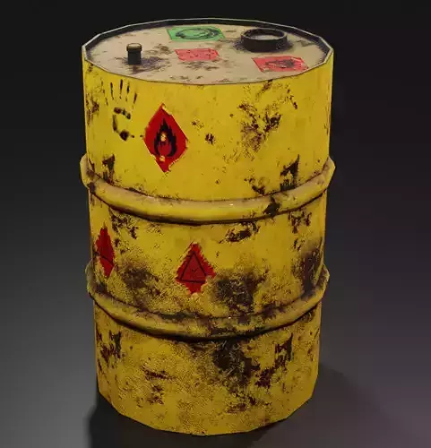 Metal barrel with elements of dirt rust and stickers