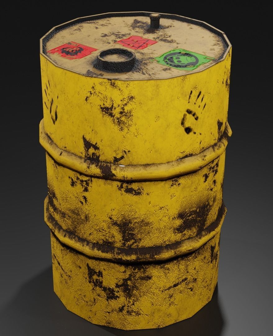 Metal barrel with elements of dirt rust and stickers Low-poly 3D model_4