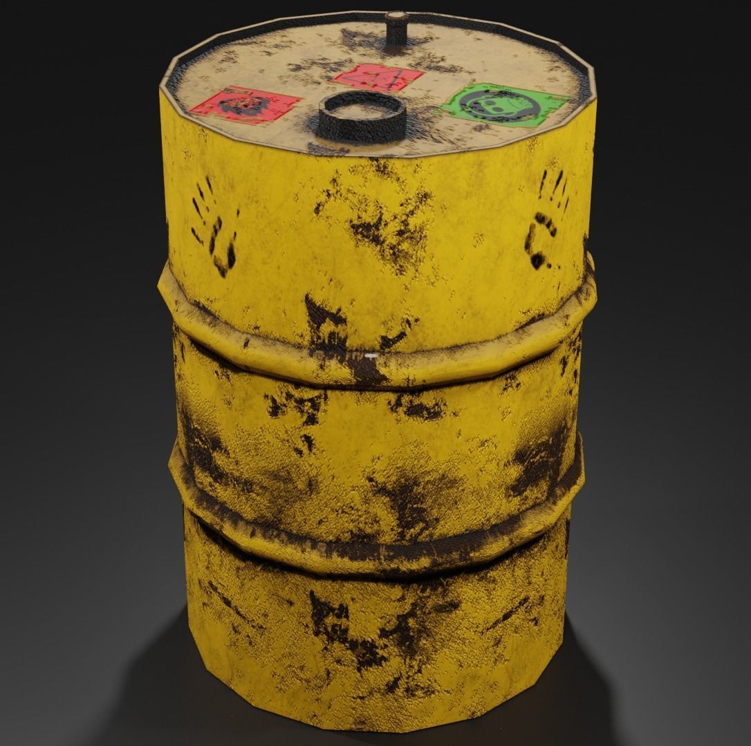 Metal barrel with elements of dirt rust and stickers Low-poly 3D model_5