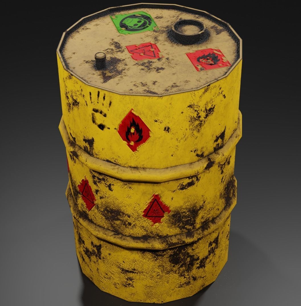 Metal barrel with elements of dirt rust and stickers Low-poly 3D model_2