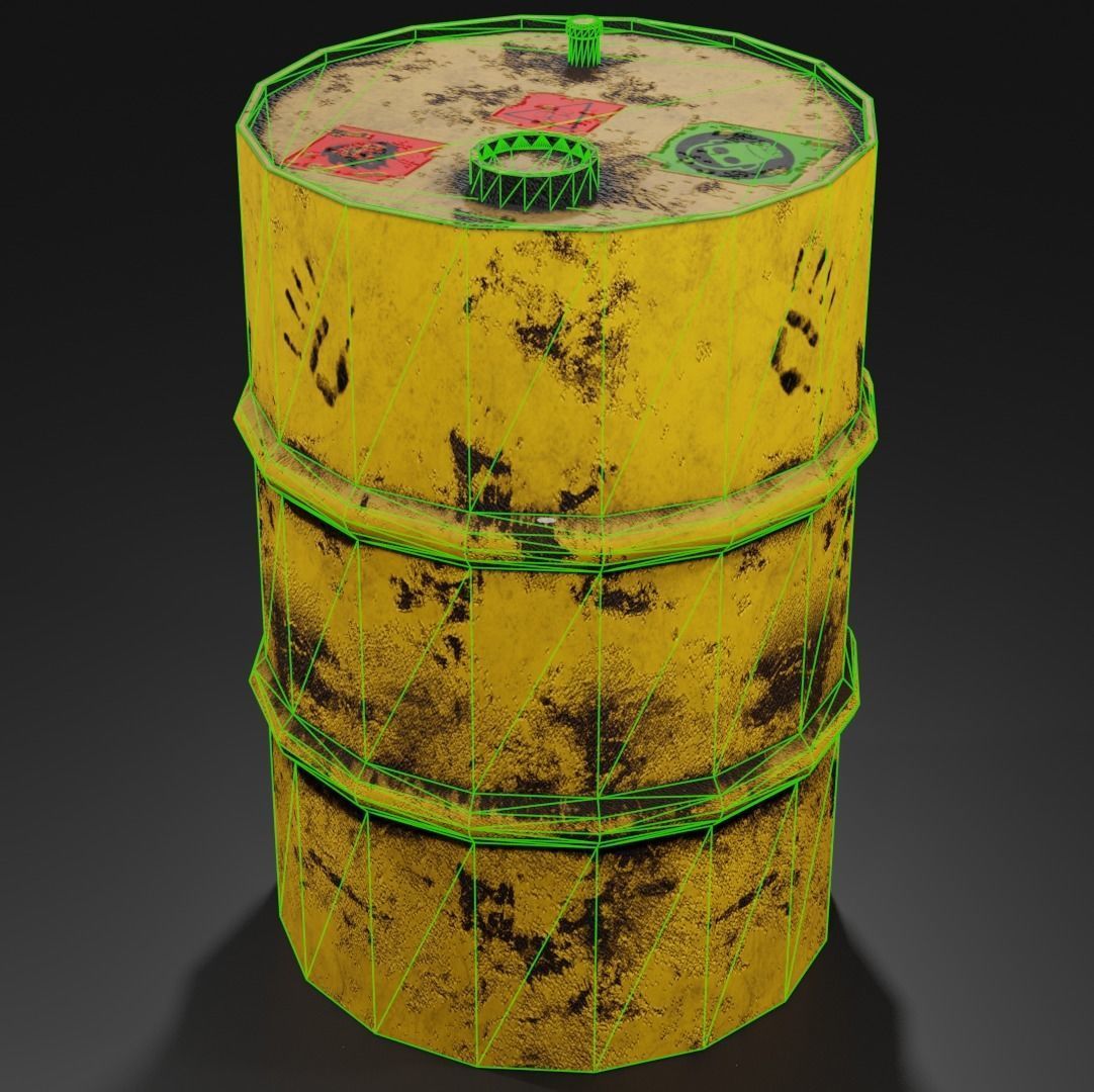 Metal barrel with elements of dirt rust and stickers Low-poly 3D model_9