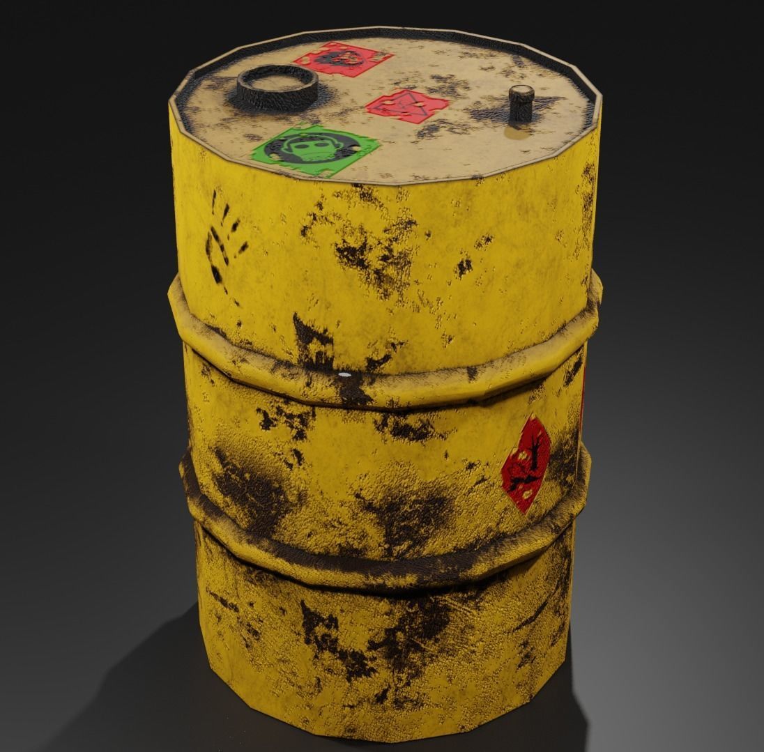 Metal barrel with elements of dirt rust and stickers Low-poly 3D model_3