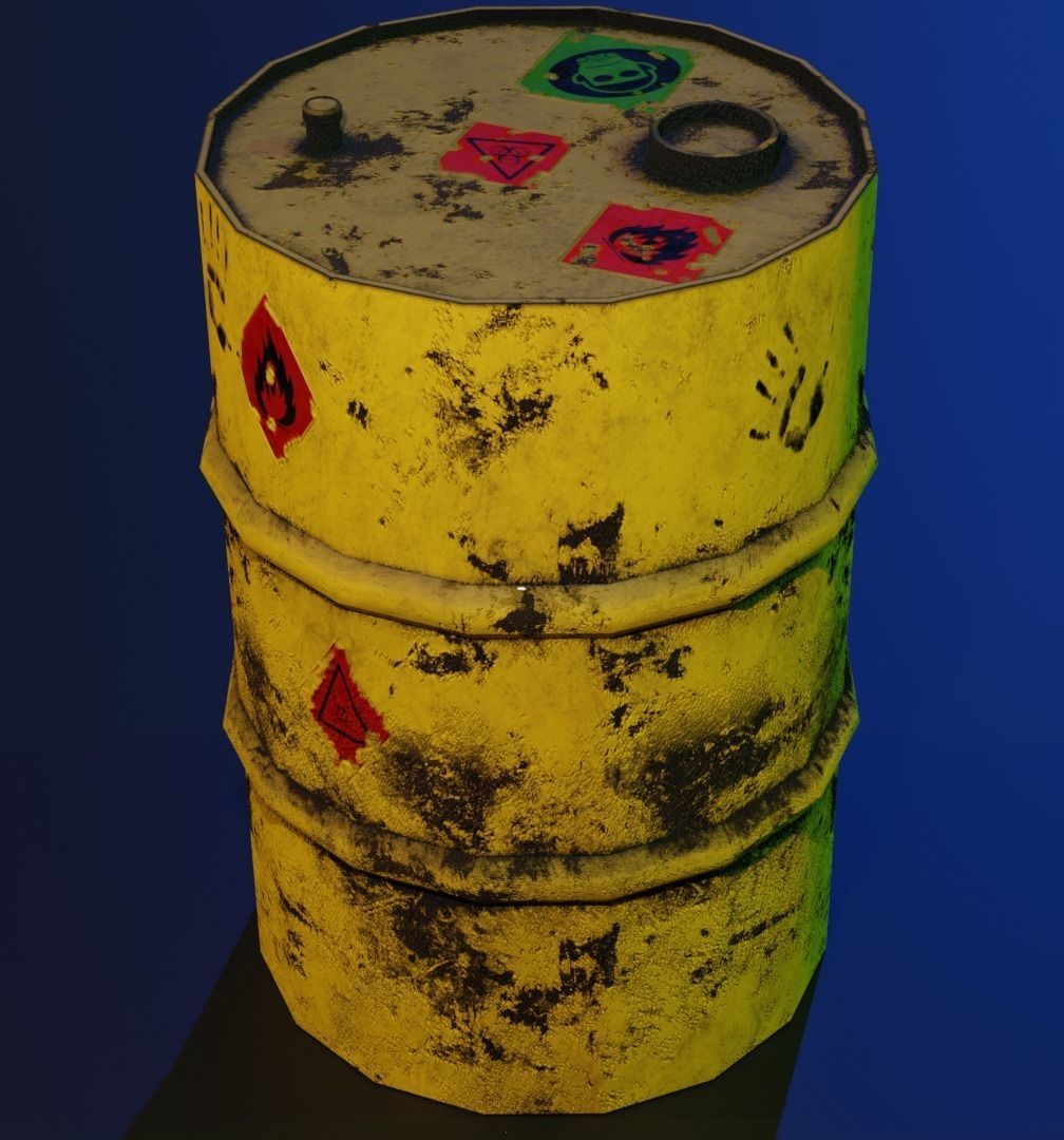 Metal barrel with elements of dirt rust and stickers Low-poly 3D model_8