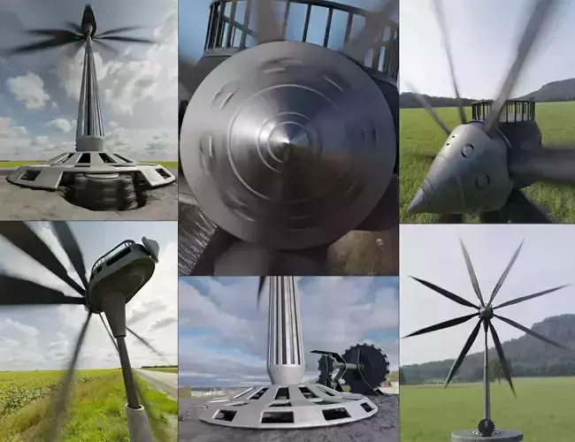 Steampunk Windturbine Textured High-Poly 3D model