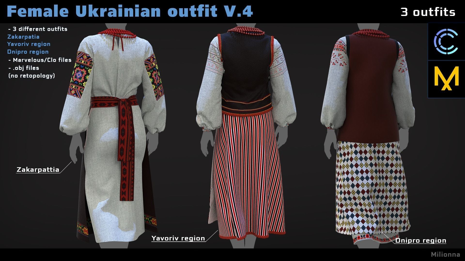 Female Ukrainian outfit V4 3 different outfits 3D model_1
