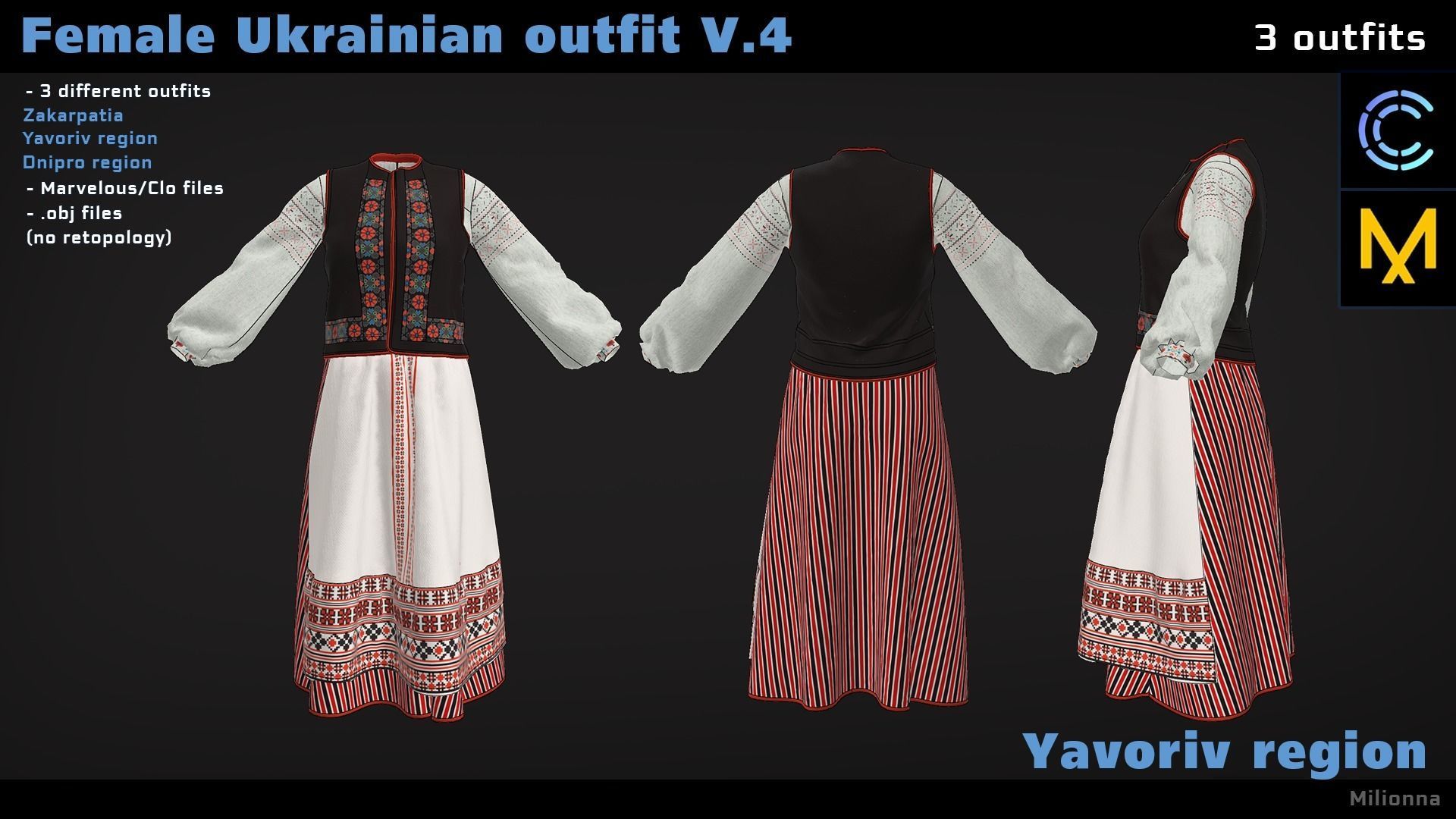 Female Ukrainian outfit V4 3 different outfits 3D model_3