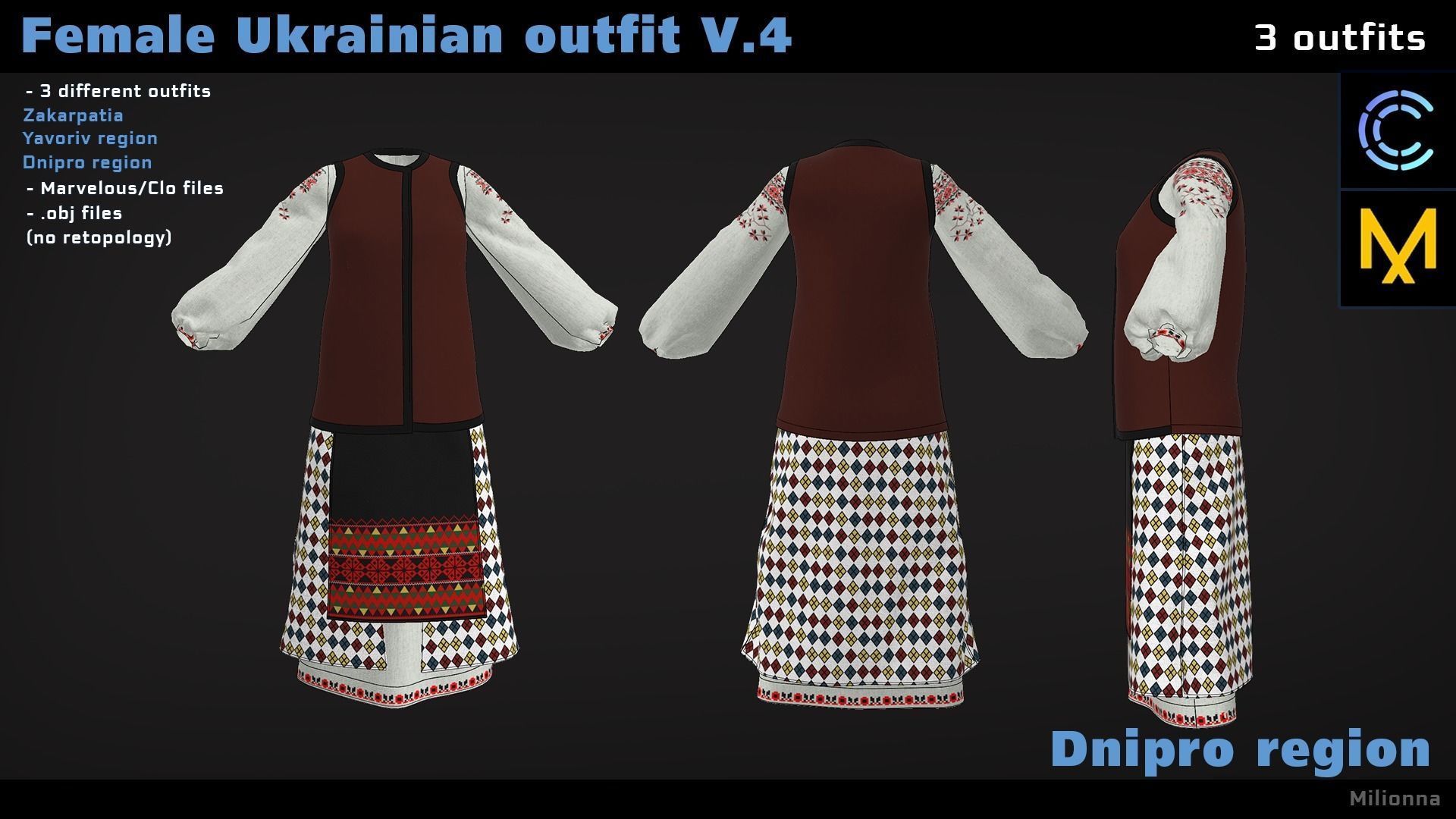Female Ukrainian outfit V4 3 different outfits 3D model_2