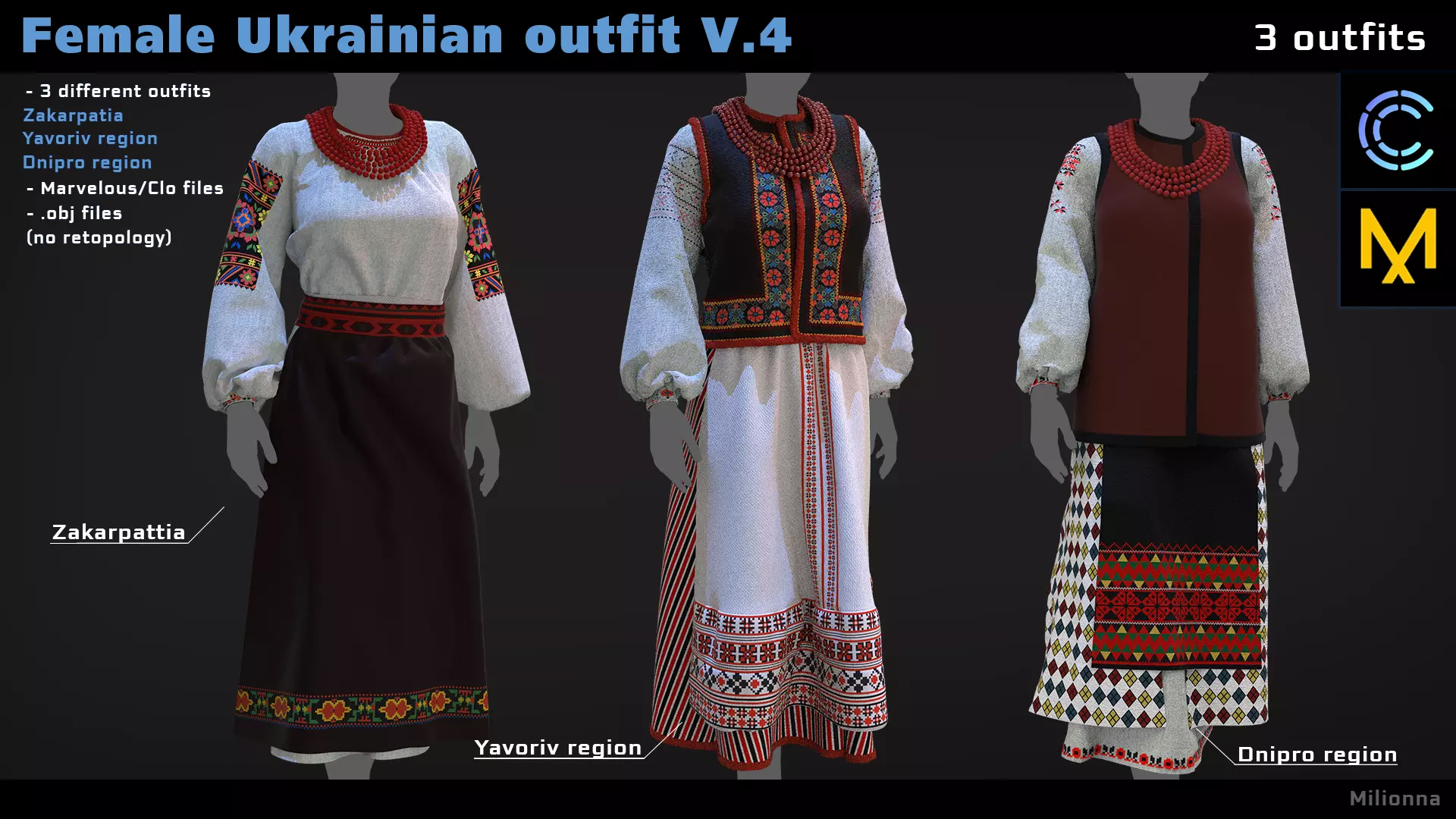Female Ukrainian outfit V4 3 different outfits 3D model_0