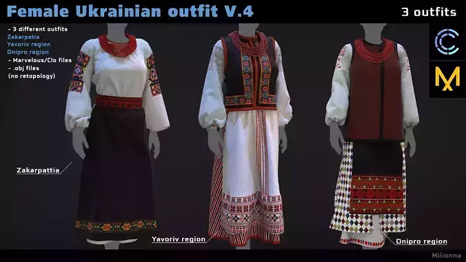 Female Ukrainian outfit V4 3 different outfits 3D model