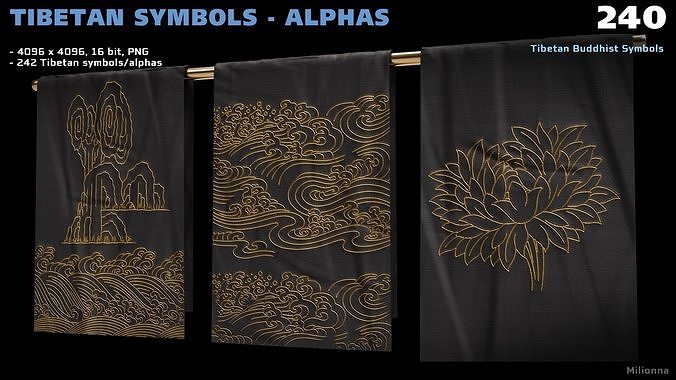 240 Tibetan Symbols - Alphas PNG Texture