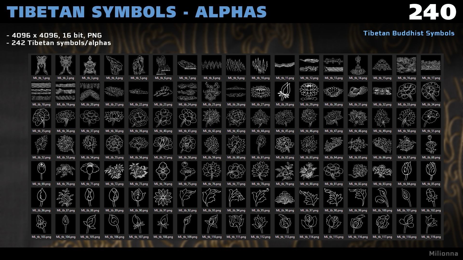 240 Tibetan Symbols - Alphas PNG Texture_3