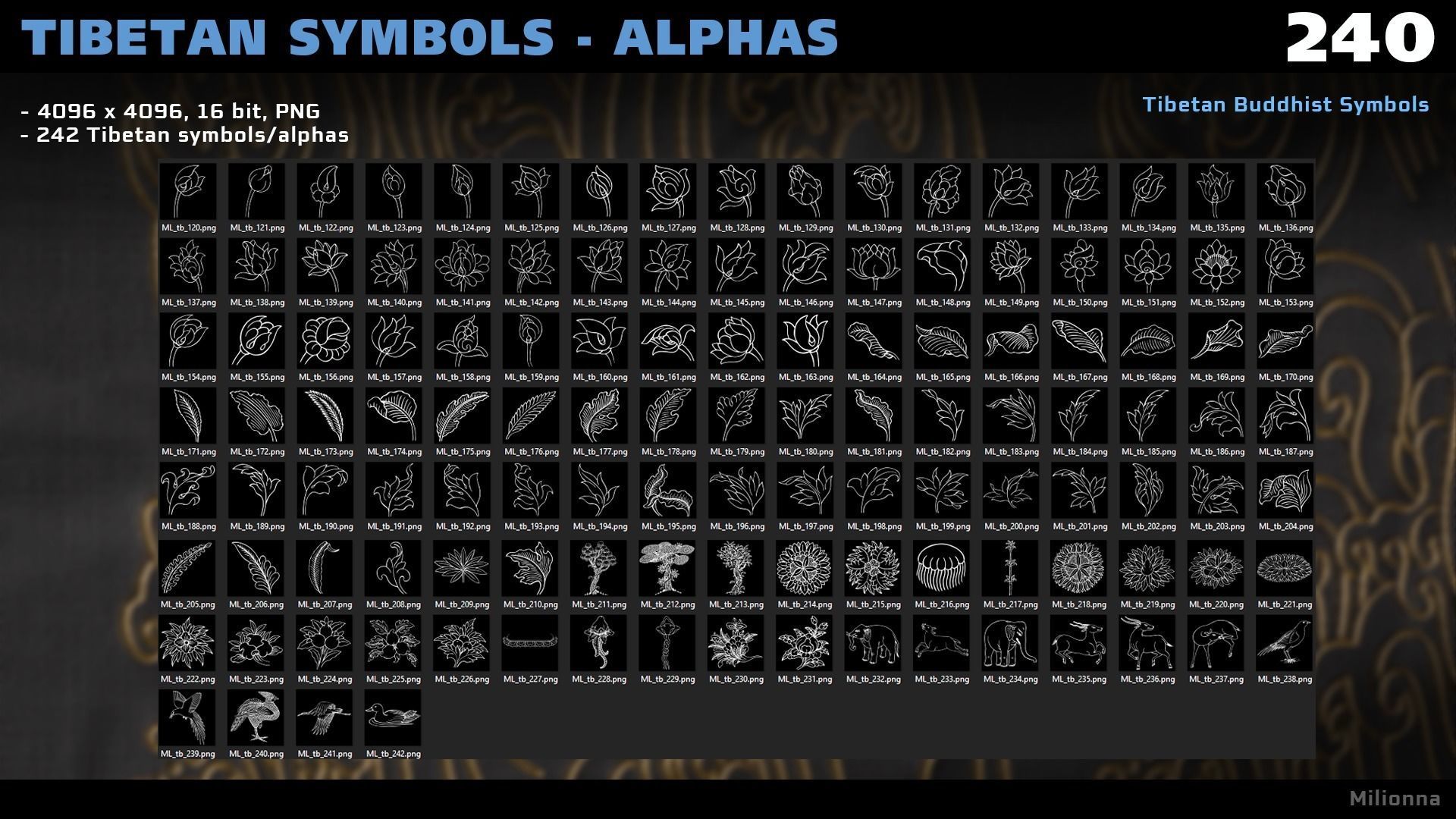 240 Tibetan Symbols - Alphas PNG Texture_4