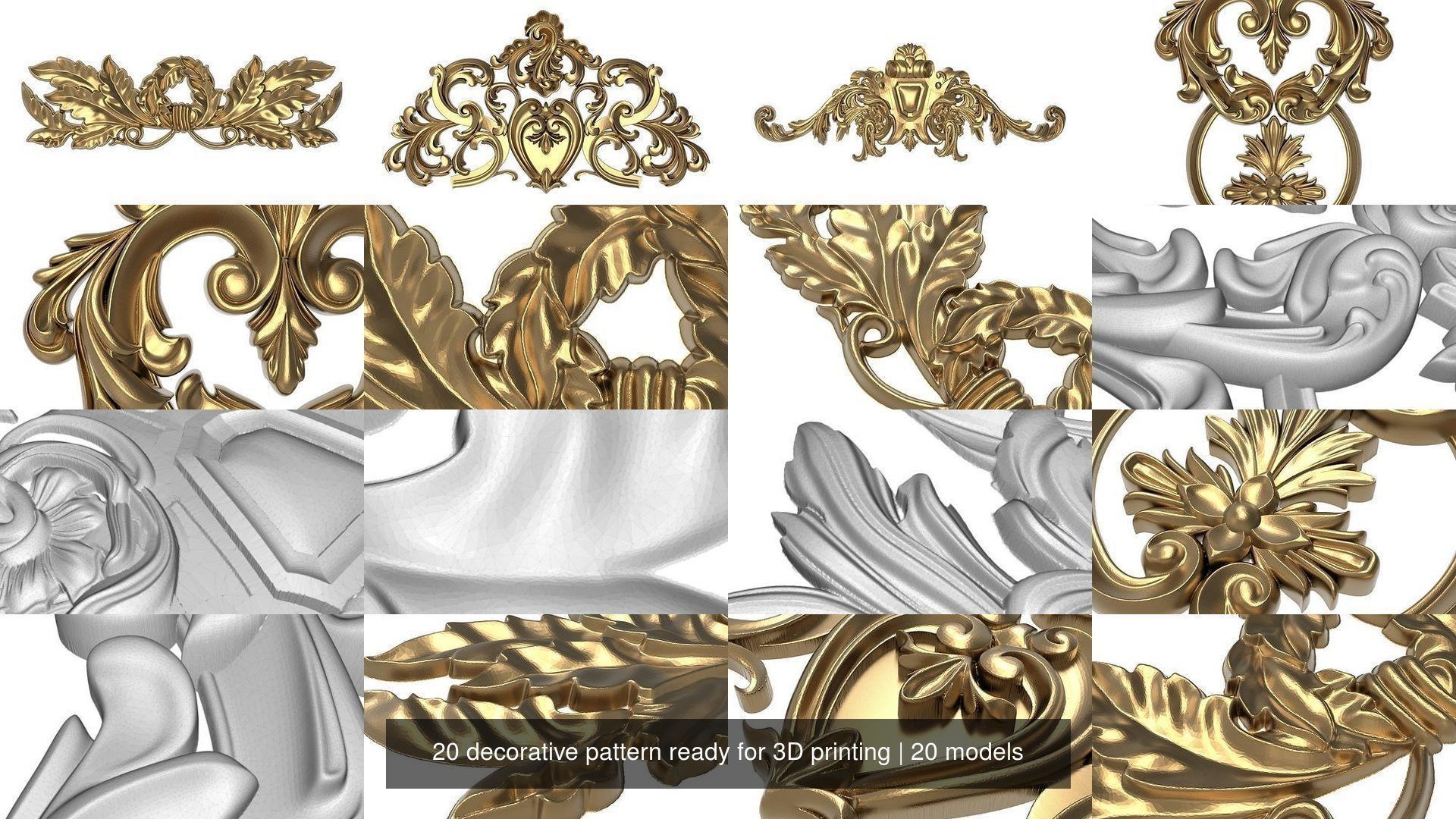 20 decorative pattern set ready for 3D printing 3D Model Collection_2