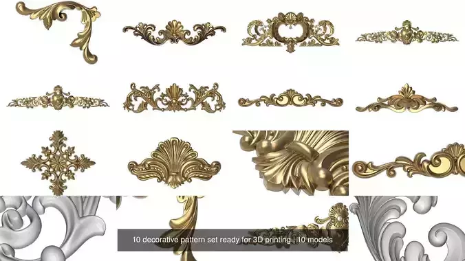 10 decorative pattern set ready for 3D printing 3D Model Collection