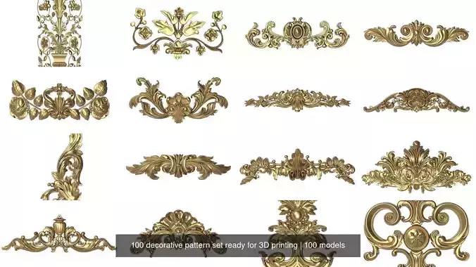 100 decorative pattern set ready for 3D printing 3D Model Collection