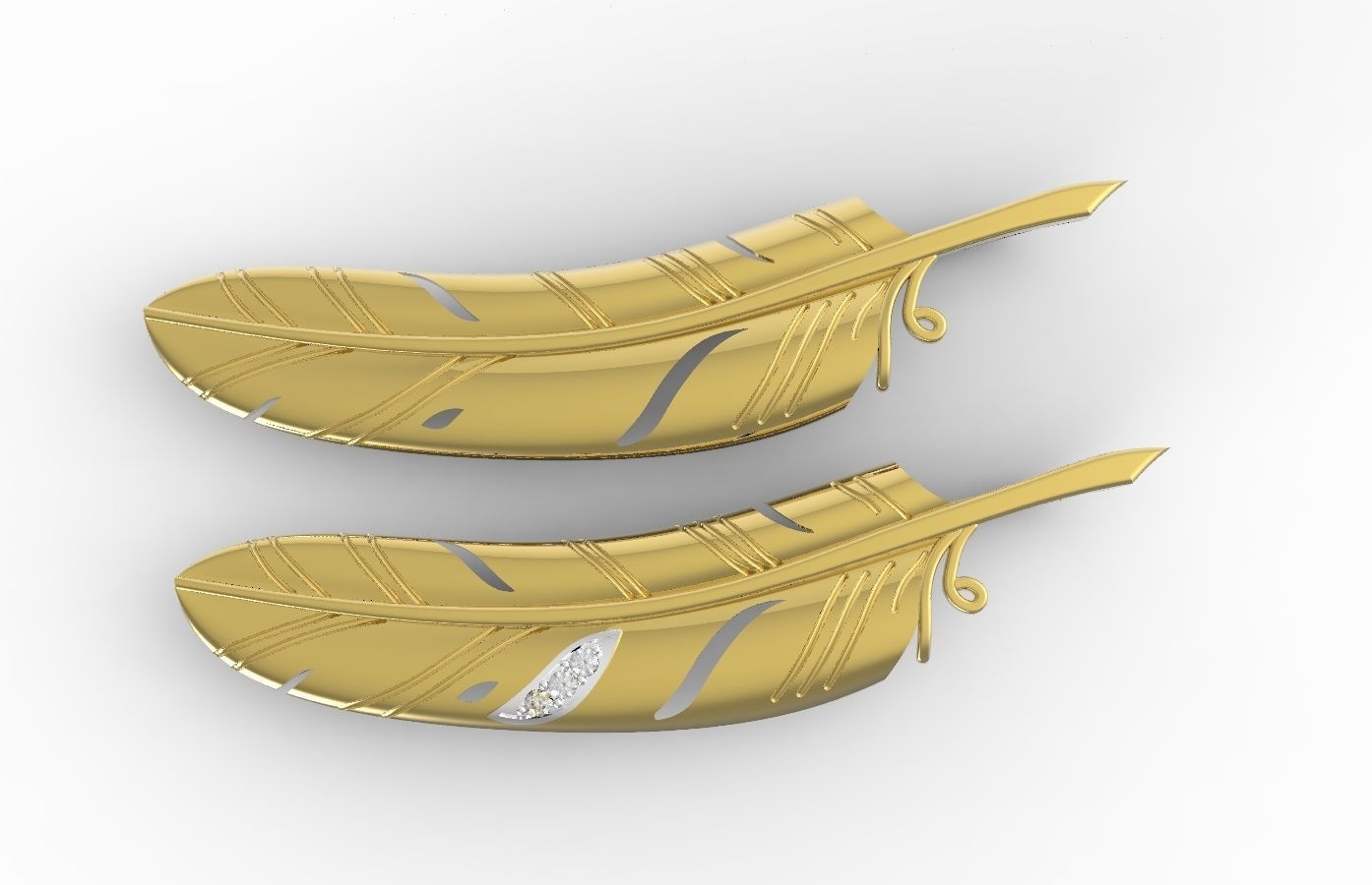 feather two feathers 3D print model_3