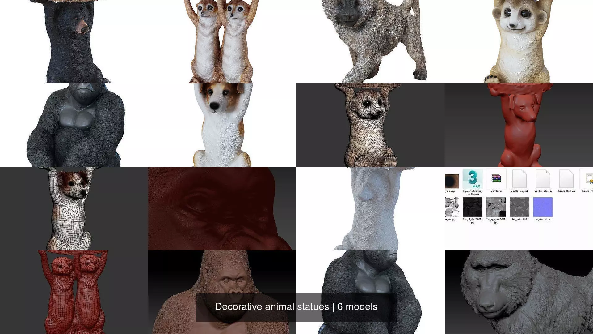 Decorative animal statues 3D Model Collection_1