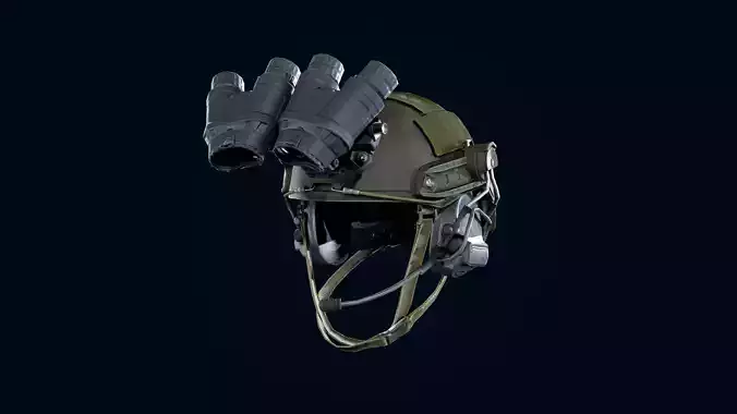 Military light helmet with night vision goggles Low-poly 3D model