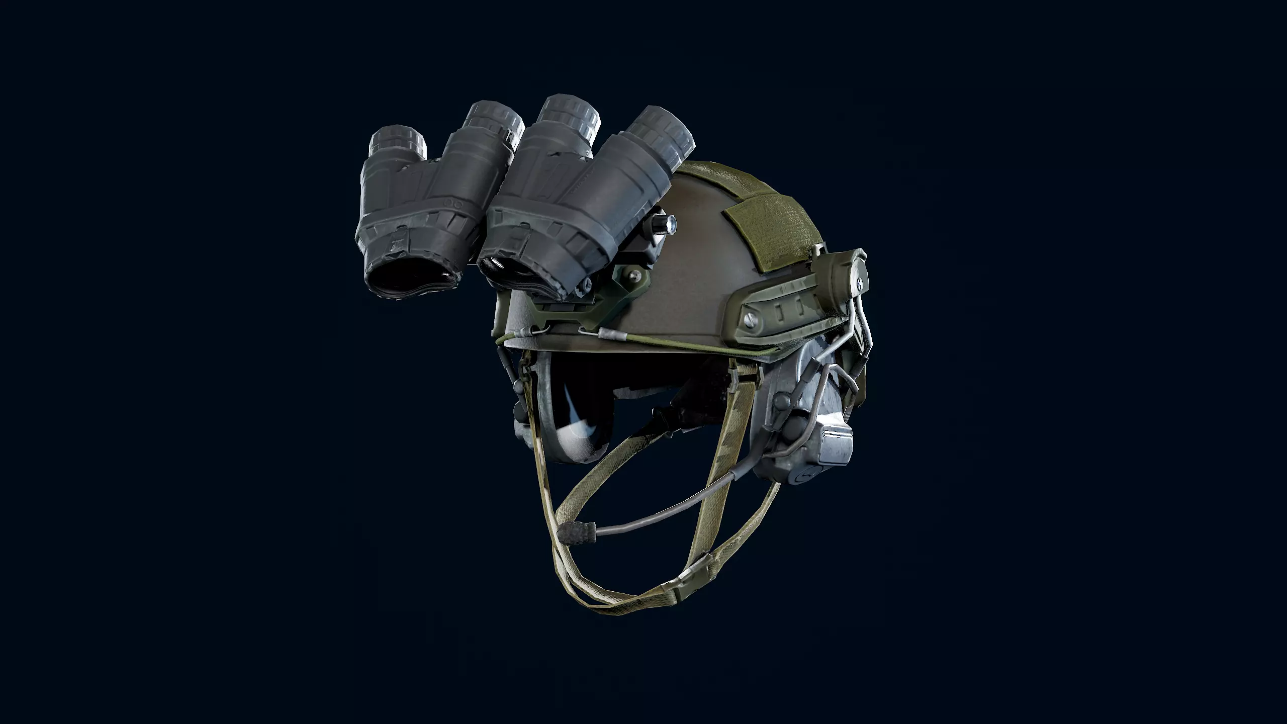 Military light helmet with night vision goggles Low-poly 3D model_0