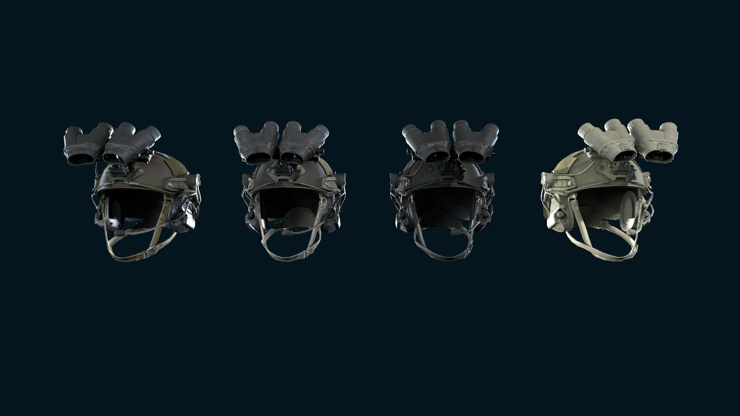 Military light helmet with night vision goggles Low-poly 3D model_3