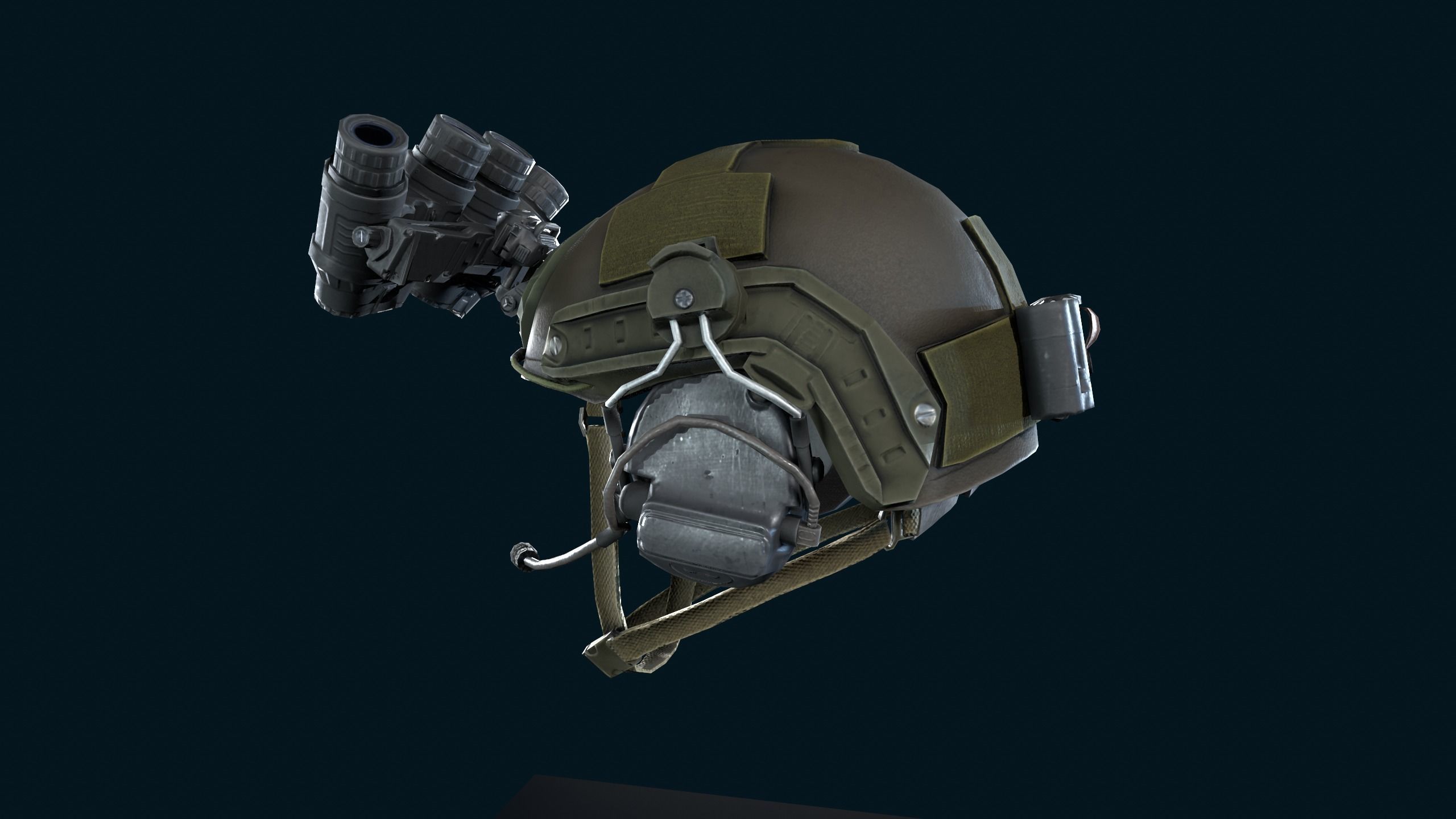 Military light helmet with night vision goggles Low-poly 3D model_8