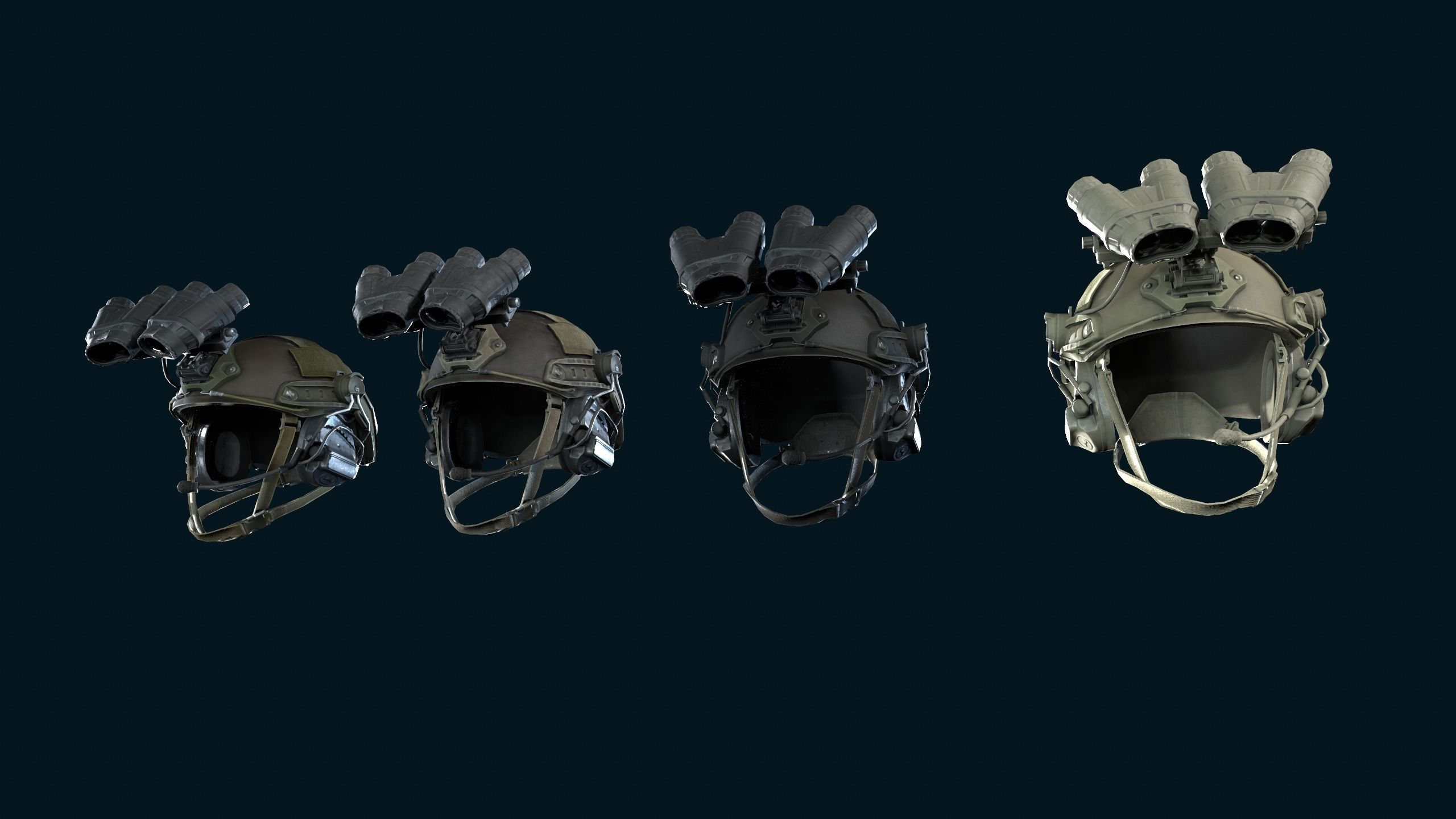 Military light helmet with night vision goggles Low-poly 3D model_4