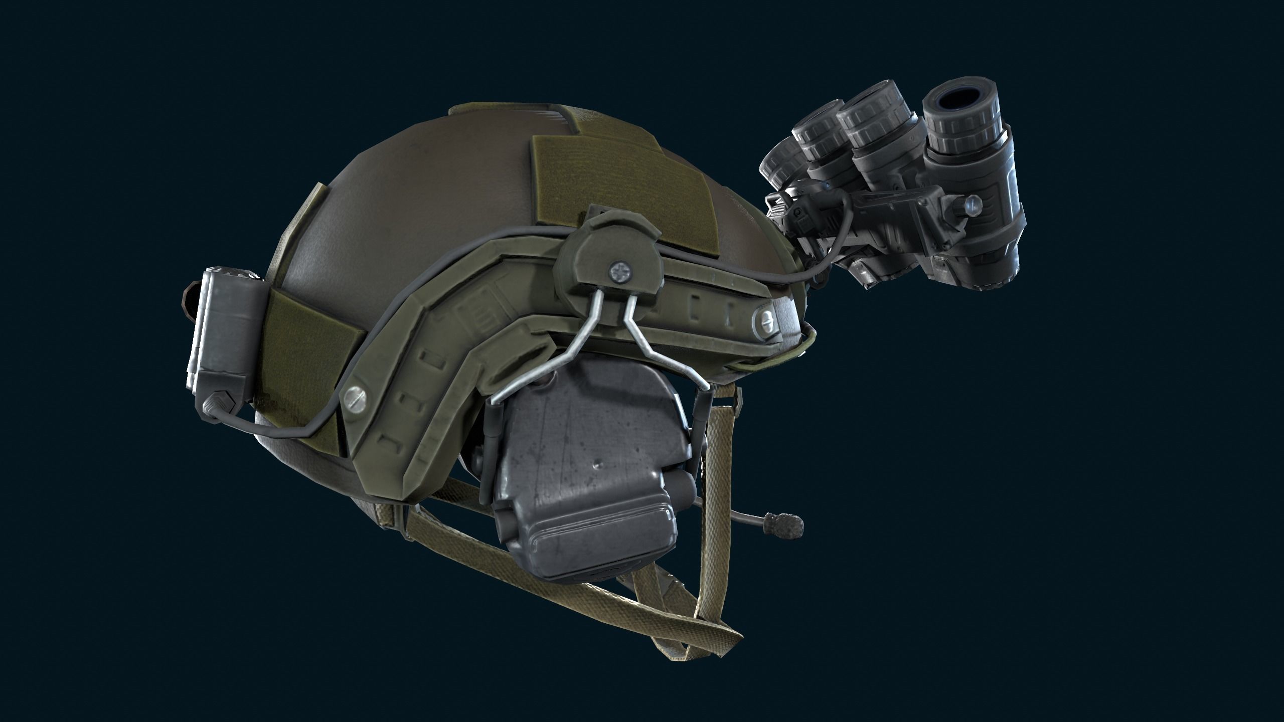 Military light helmet with night vision goggles Low-poly 3D model_9