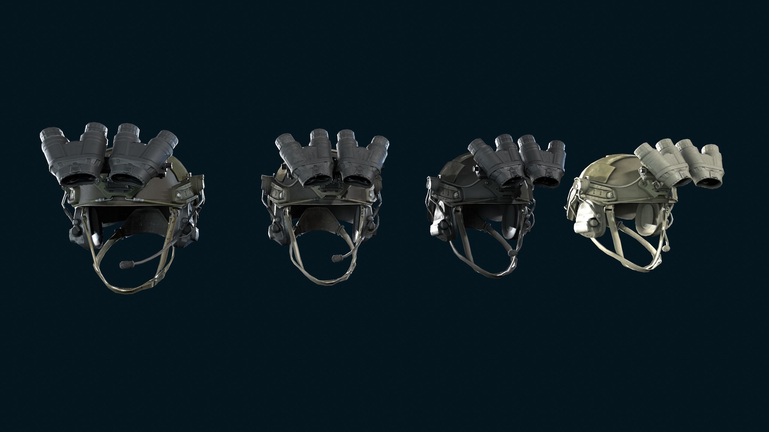Military light helmet with night vision goggles Low-poly 3D model_12