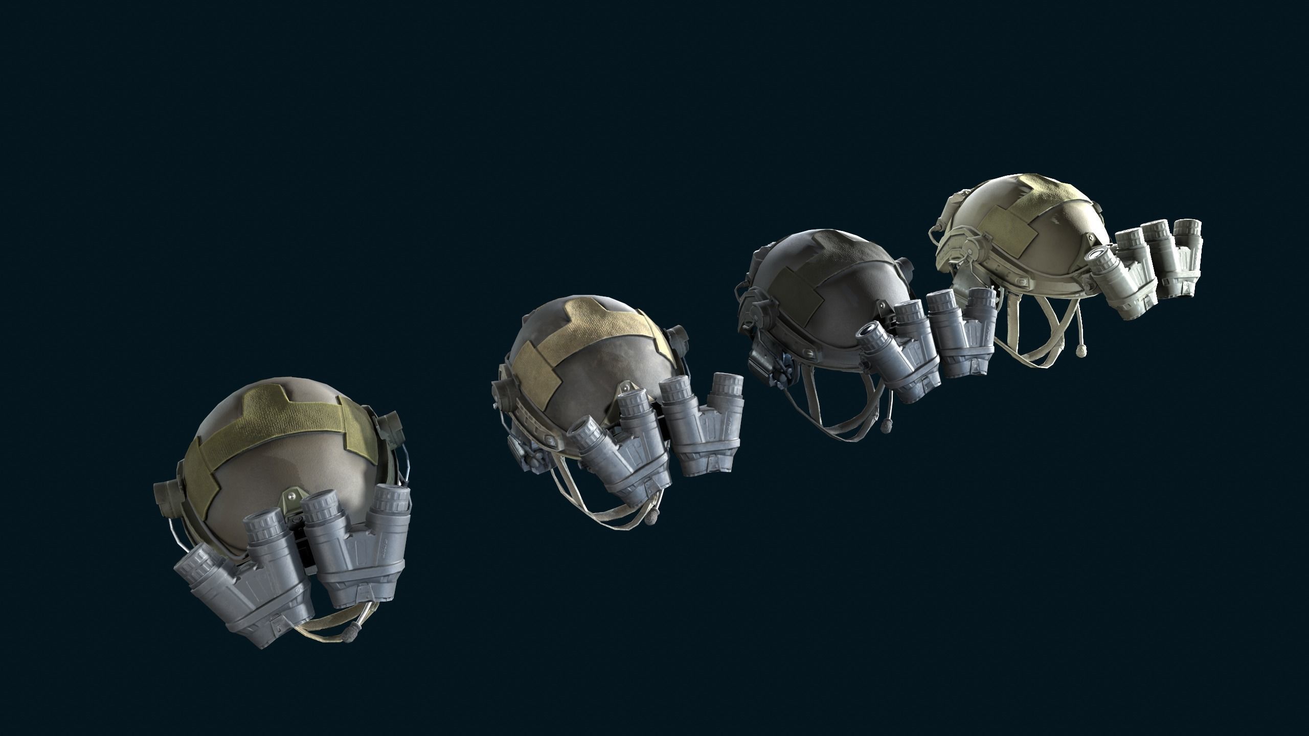Military light helmet with night vision goggles Low-poly 3D model_14