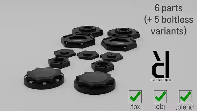 6 Non-SUBD Mechanical Details Pt 1 FBX OBJ BLEND