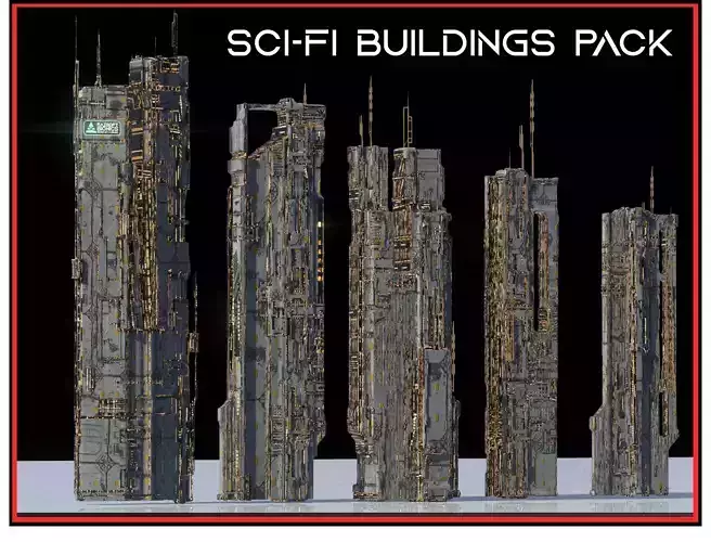 High Quality Cyberpunk Sci fi City Buildings  Low-poly 3D model