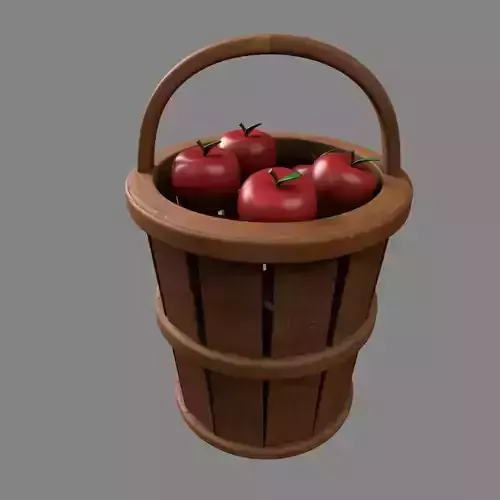 Apple Basket Lowpoly Stylized PBR