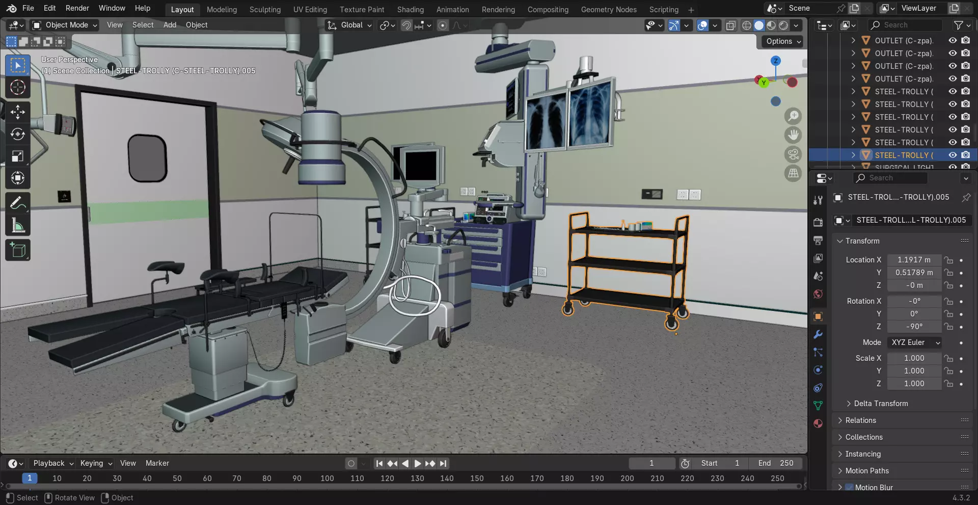 MEDICAL SPACES-SURGICAL OPERATION ROOM Low-poly 3D model_7