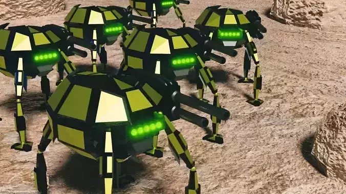 Futuristic Turtle Mech War Robot FT-49 Low-poly 3D model