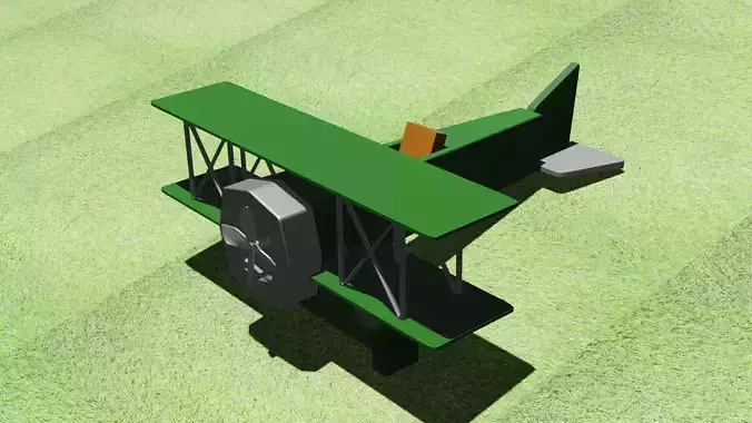 Plane R A T E biplane on grass Low-poly 3D model